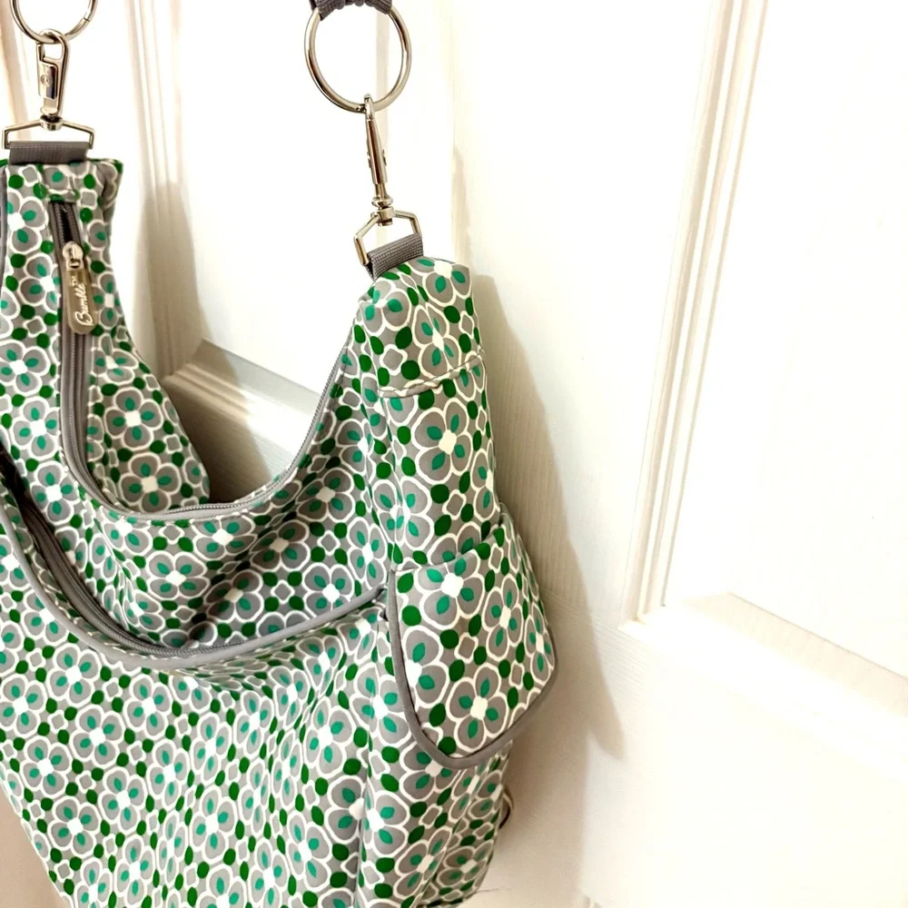 The Bumble Collection Crossbody Floral Print Grey & Green Diaper Bag